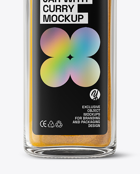 Clear Glass Square Jar with Curry Mockup