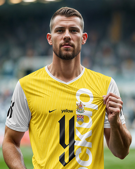 Soccer Player Wearing a Full Kit at the Stadium Mockup