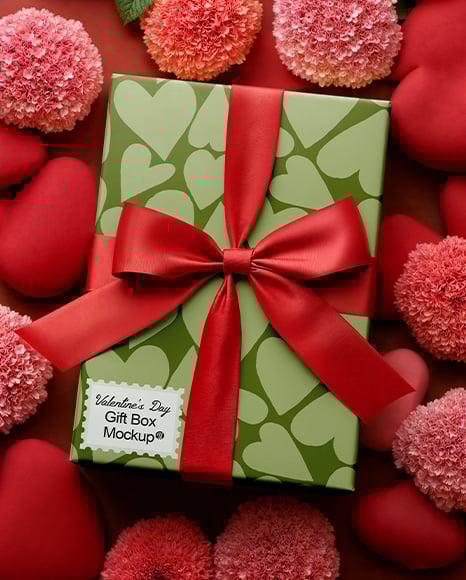 Gift Box with Hearts and Flowers Mockup - White box mockup