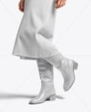 Pair of High-Knee Boots on Women's Legs with Dress Mockup