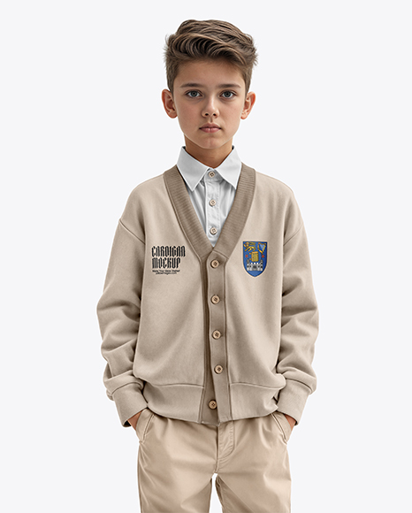 Young Boy Wearing Cardigan and Shirt Mockup - Jumper