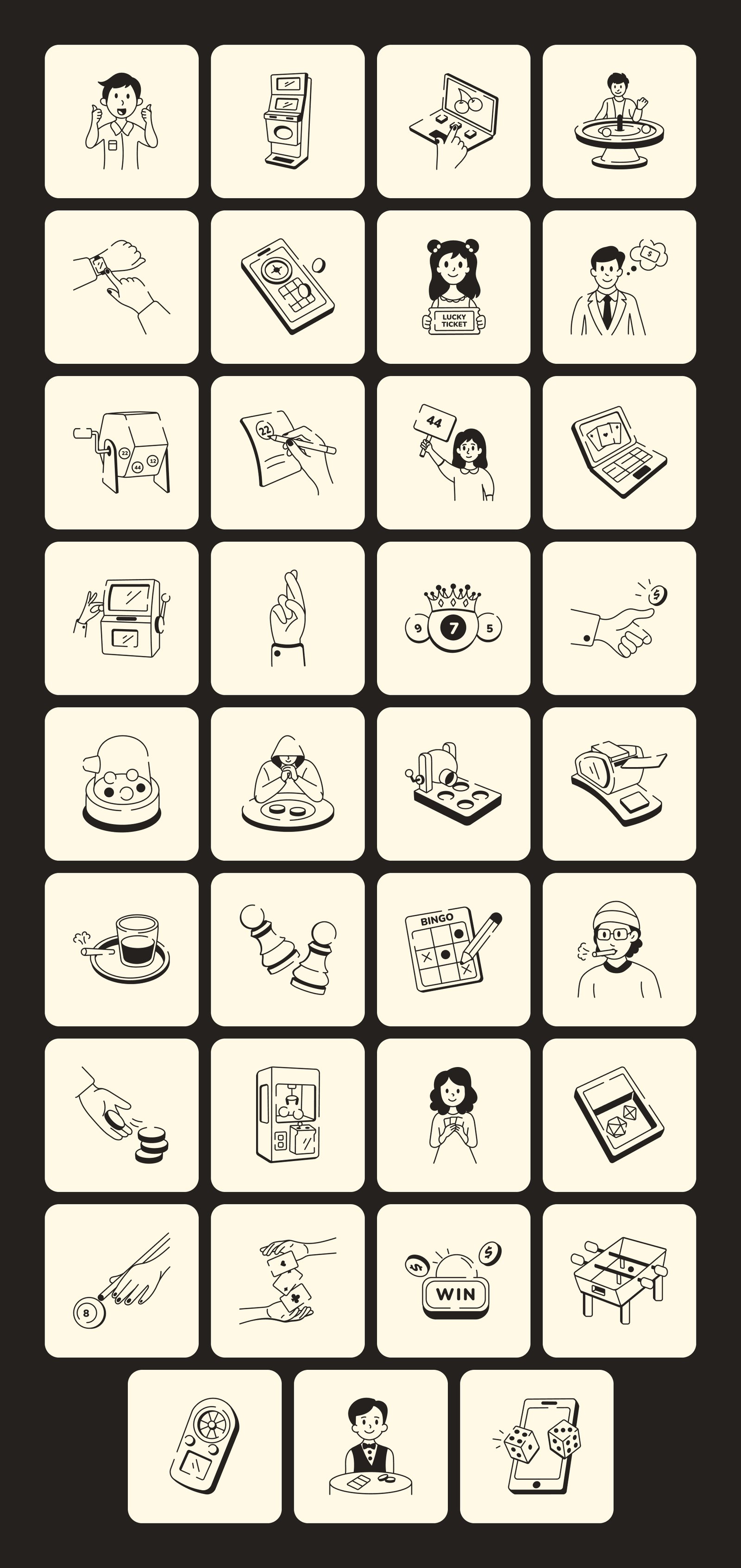 Lotto Game Doodle Icon Set