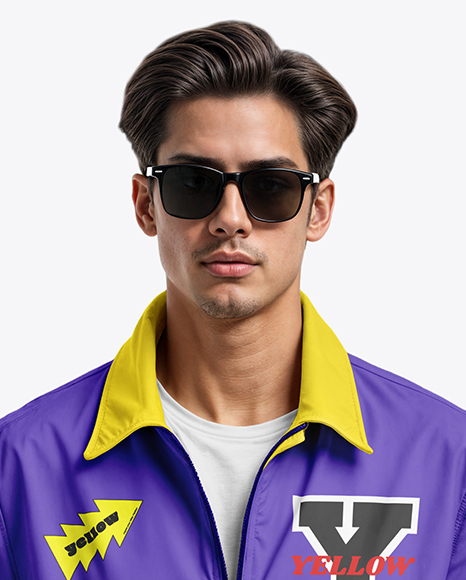 Young Man Wearing Harrington Jacket and Jeans Mockup