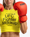 Female UFC Fighter Wearing T-Shirt & Shorts Mockup