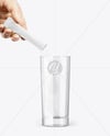 Matte Stick Sachet With Powder in a Hand & Water Glass Mockup
