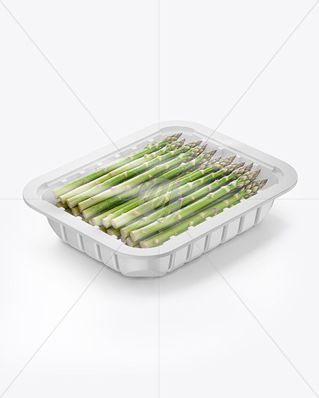 Plastic Tray with Asparagus Mockup