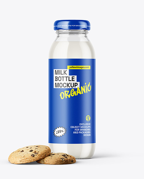 Clear Glass Bottle With Milk Mockup