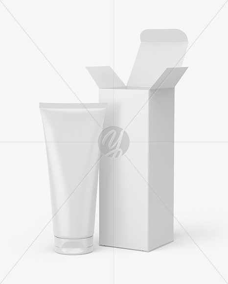 Opened Box With Cosmetic Tube Mockup