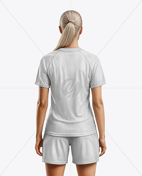 Woman Wearing Raglan Soccer Jersey and Shorts Mockup