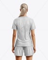 Woman Wearing Raglan Soccer Jersey and Shorts Mockup