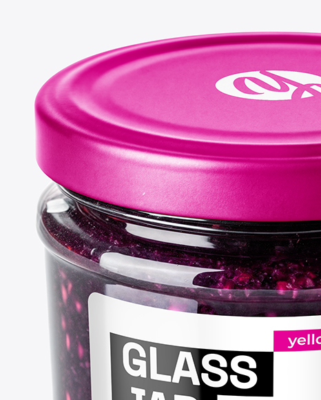 Clear Glass Jar with Blueberry Jam Mockup