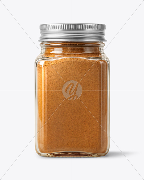 Square Glass Jar with Cinnamon Powder Mockup