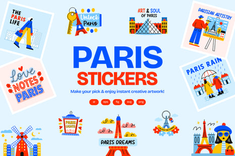 Paris Stickers Set - Culture clipart