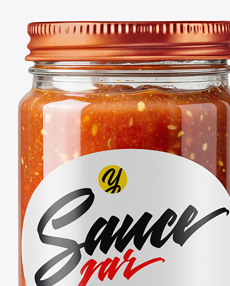 Clear Glass Jar with Salsa Sauce Mockup
