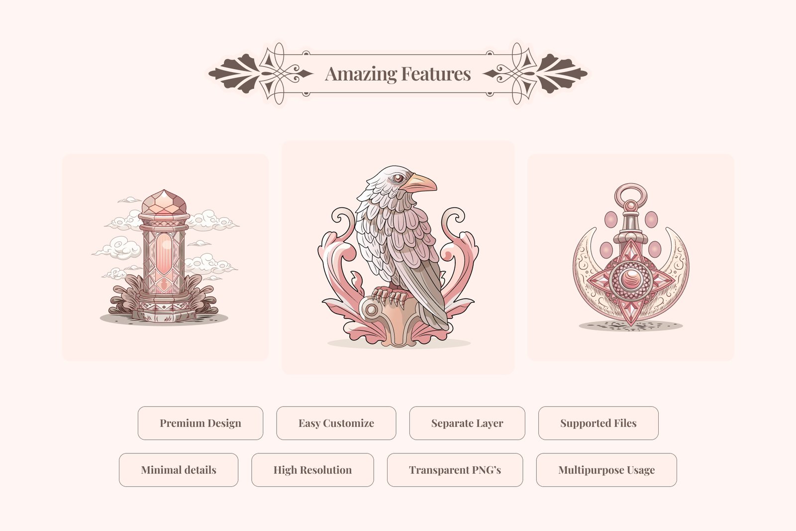 Decorative Fantasy Illustration Art Set