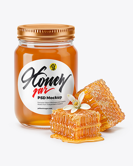 Glass Jar with Orange Blossom Honey Mockup - Honey+Jar+Mockup+Creative+Photoshop+Templates+Creative+Market