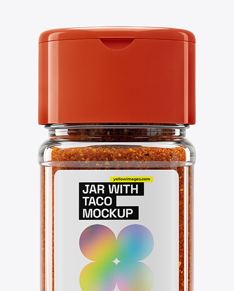 Square Glass Jar with Taco Seasoning Mockup
