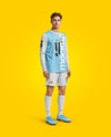 Soccer Player Wearing Long Sleeve Jersey and Shorts Mockup