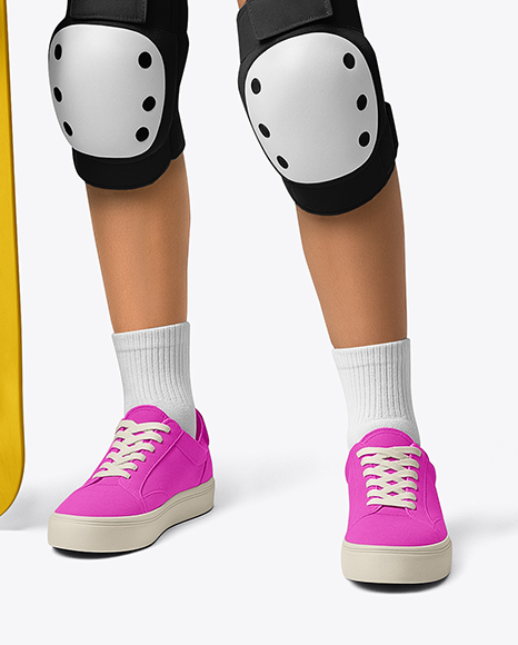 Girl in Protective Gear with Skateboard Mockup