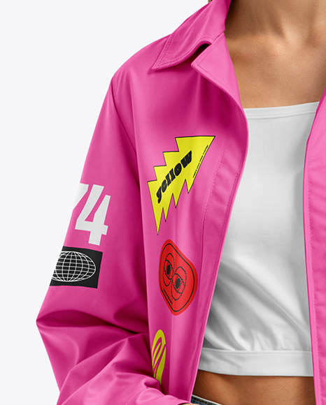 Young Woman in Sunglasses Wearing Jacket and Crop Top Mockup