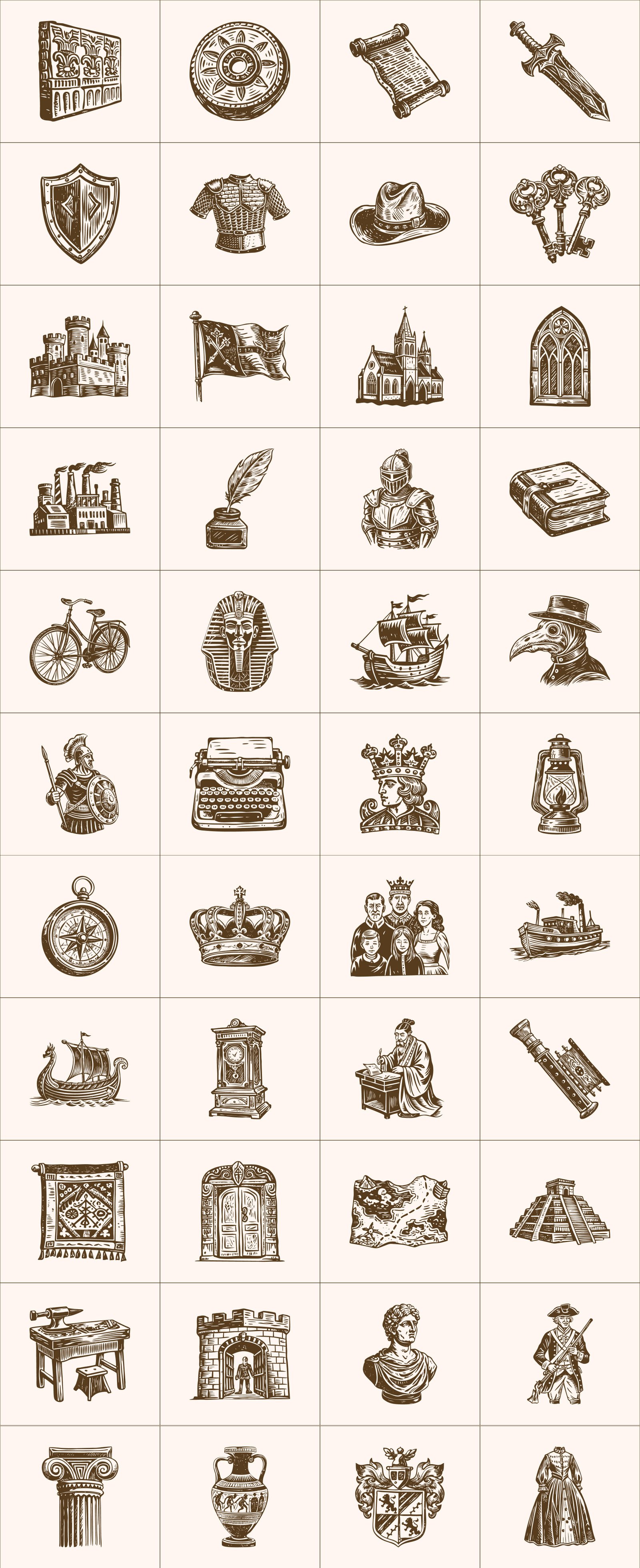 Vintage History Art Illustration Set