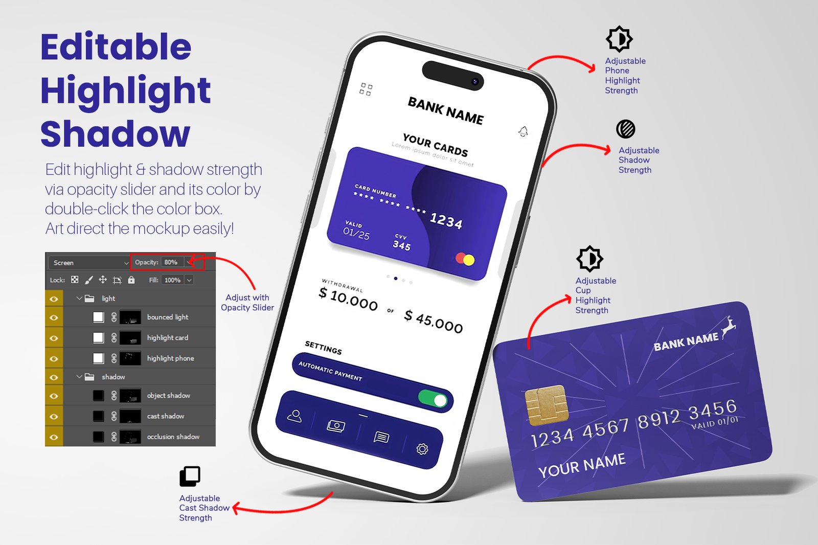 ATM Bank Card with iPhone 16 Mockup Set