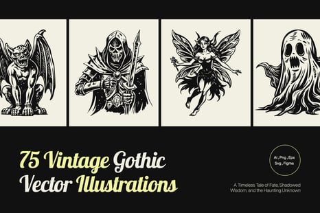 Vintage Gothic Illustration Art Set - Illustrations