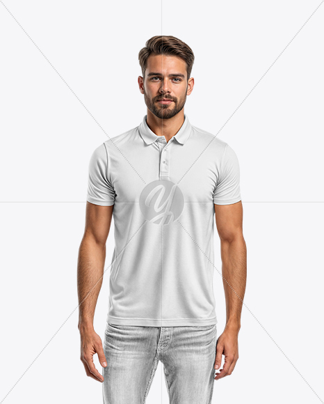 Man Wearing Polo Shirt and Jeans Mockup