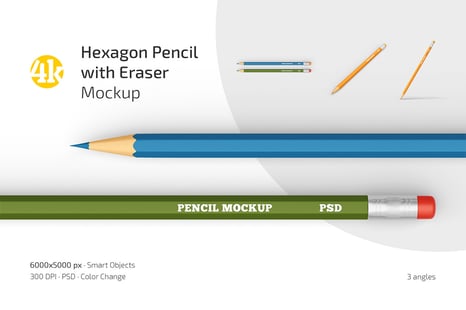 Hexagon Pencil with Eraser Mockup Set