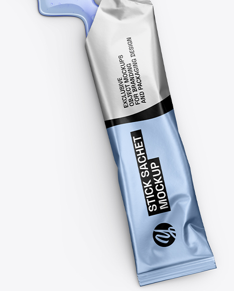 Opened Metallic Stick Sachet with Liquid Mockup