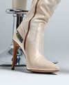 Pair of Over-The-Knee Boots on Women's Legs on Stool Mockup