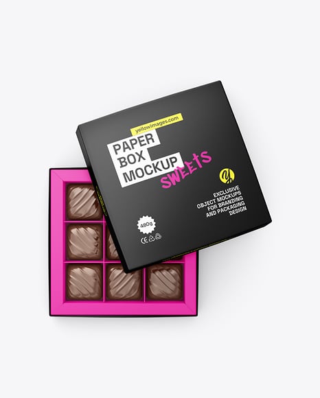 Chocolate Sweets Box Mockup - Box+Of+Chocolates+Mockup+In+Box+Mockups+On+Yellow+Images+Object+Mockups