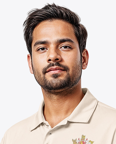 Indian Man Wearing Full Cricket Kit with Bat