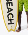 Young Man Wearing Shorts and Holds Surfboard Mockup