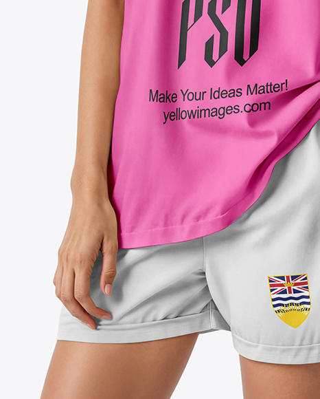 Young Woman Wearing a T-Shirt and Shorts Mockup
