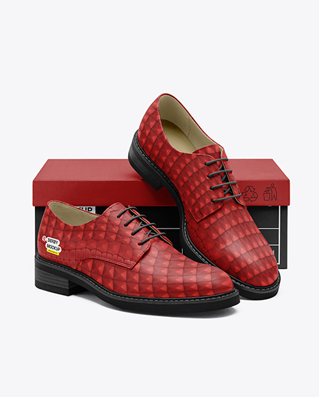 Pair of Women's Derby Shoes with Shoe Box Mockup
