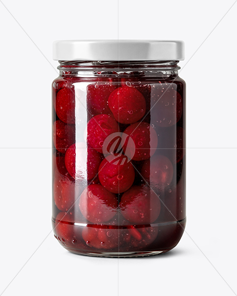 Glass Jar with Cherry Jam Mockup