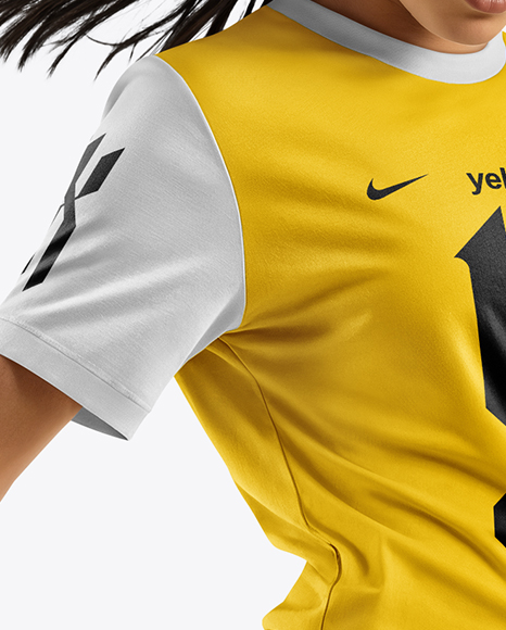 Woman Wearing Soccer Jersey and Shorts Mockup