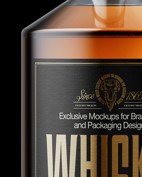 Whiskey Bottle on Black Background Mockup