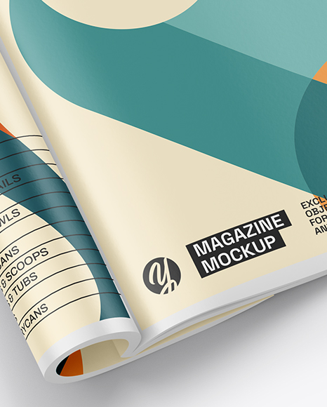 Opened Magazine Mockup - Half Side View