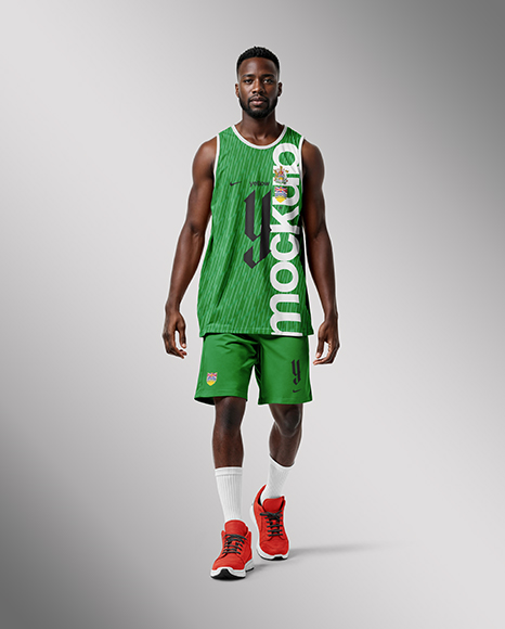 Black Man Wearing Full Basketball Kit Mockup