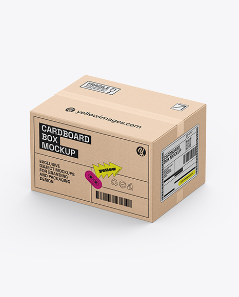 Cardboard Box Mockup – High Angle Side View