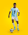 Soccer Player Wearing Raglan Jersey and Shorts Mockup
