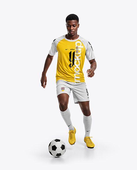 Soccer Player Wearing Raglan Jersey and Shorts Mockup - Mockup kit soccer