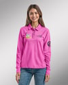 Woman Wearing Long Sleeve Polo Shirt and Jeans Mockup