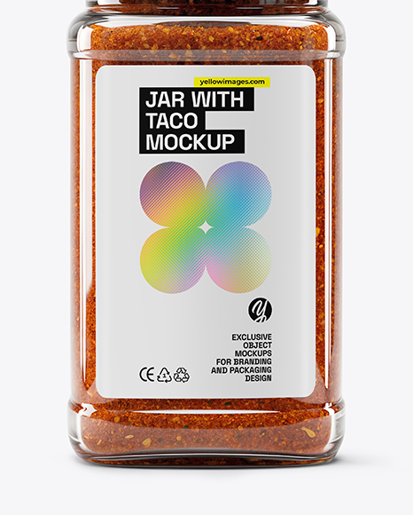 Square Glass Jar with Taco Seasoning Mockup
