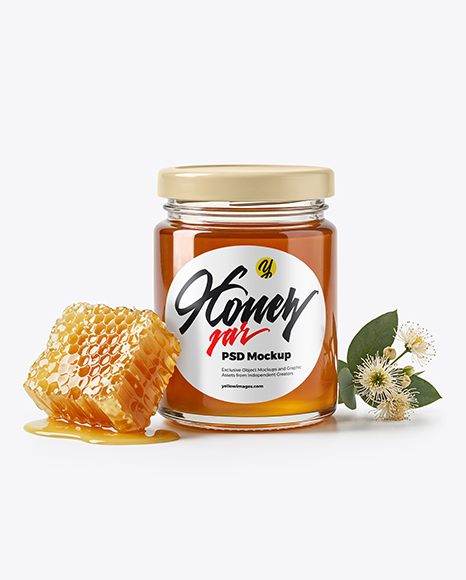 Glass Jar with Eucalyptus Honey Mockup - Realistic mockups