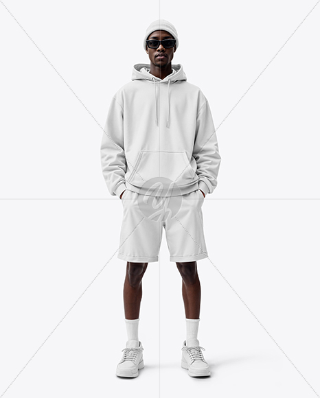 Afro-American Man Wearing Oversize Hoodie and Shorts Mockup