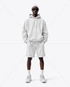 Afro-American Man Wearing Oversize Hoodie and Shorts Mockup