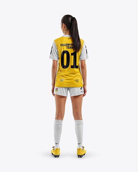 Female Soccer Player Wearing Jersey and Shorts Mockup - Mockups